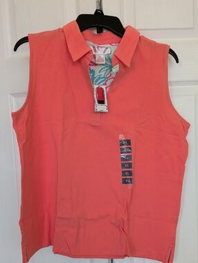 Sleeveless Coral Polo Tank Top - Women's XL